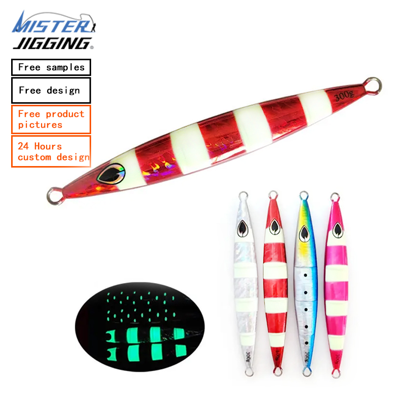 MISTER JIGGING wholesale slow jigging metal fishing lure 250g-300g singking fast luminous metal fishing jig lure metal