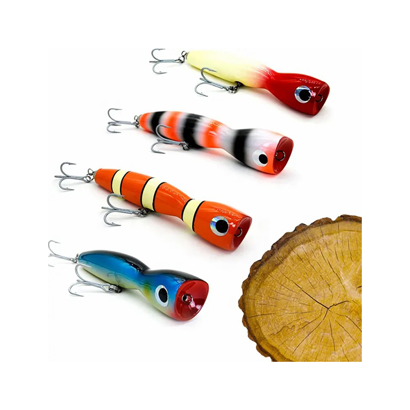 TopWater Lure Wood Artificial Bait 90g 185mm Wooden Popper Lure Trolling fishing lure body wood VMC hook