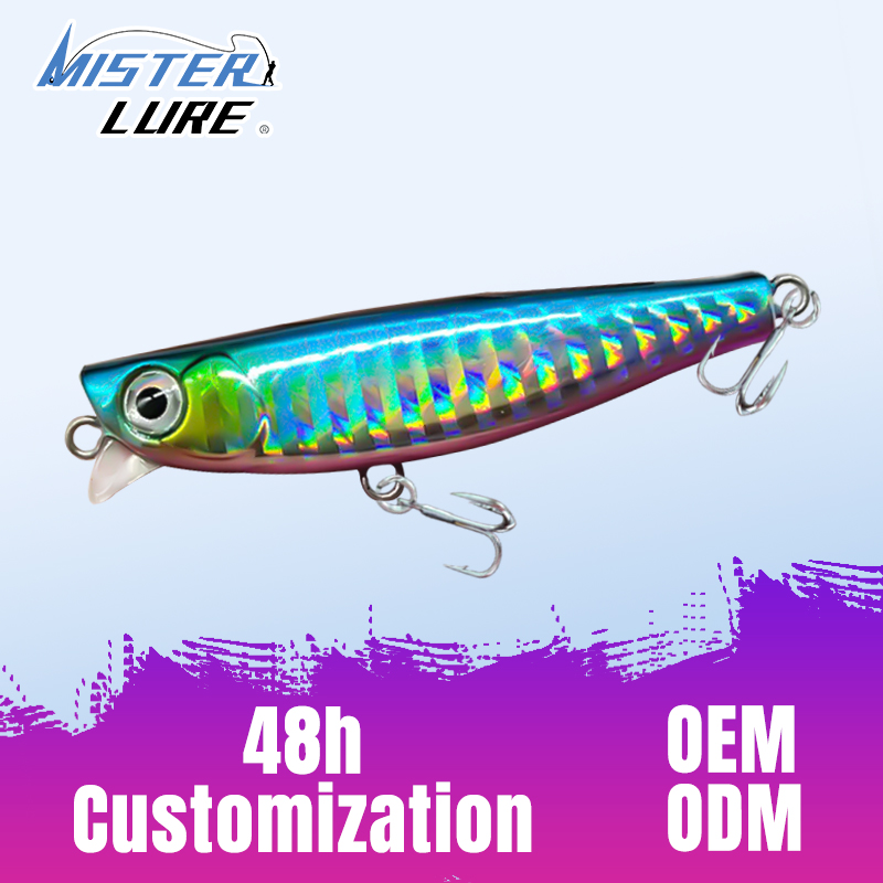 MISTER LURE Topwater Artificial Plastic Hard Bait with Triple Hook & 3D Eyes
