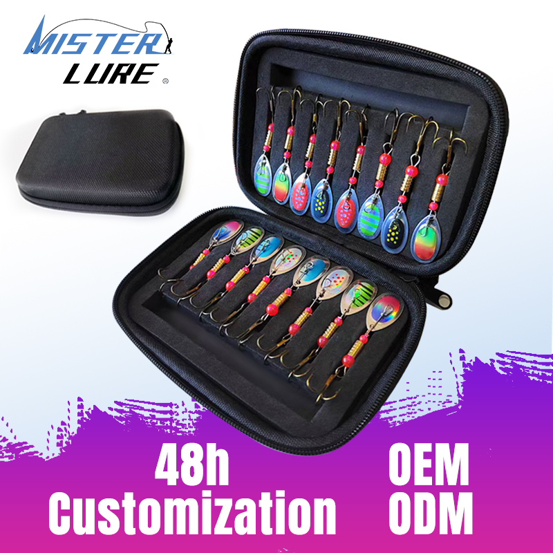 MISTER LURE 16pcs Inline Spinner Bait Kit with Treble Hooks Fishing Tackle Metal Spoon Lure for Trout Bass Salmon